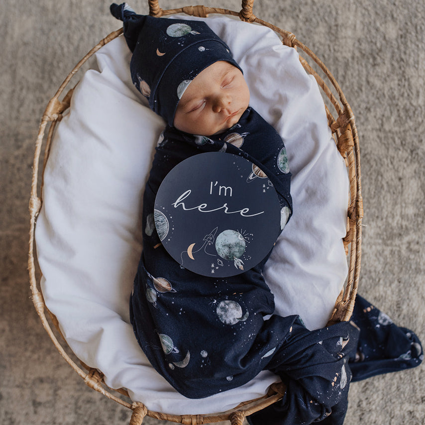 Jersey Swaddle Wrap & Beanie Set Milky Way